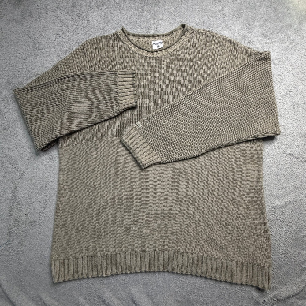 Columbia Sportswear Mens XXL Tan Khaki Ribbed Knit Crewneck Sweater Long Sleeve